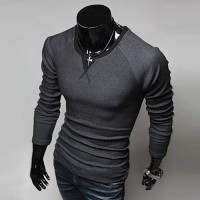 T-shirt a manches longues Homme ajusté Coton Fashion Fitted col rond